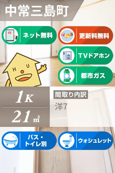 中常三島町 マンション 1K 303のお部屋の特徴