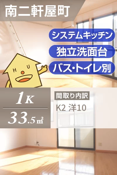 南二軒屋町 アパート 1K 205のお部屋の特徴