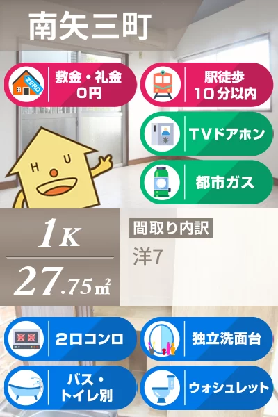 南矢三町 マンション 1K 303のお部屋の特徴
