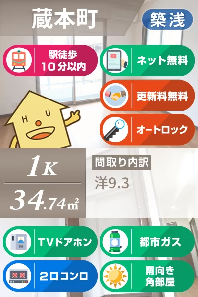 蔵本町 マンション 1K 203のお部屋の特徴