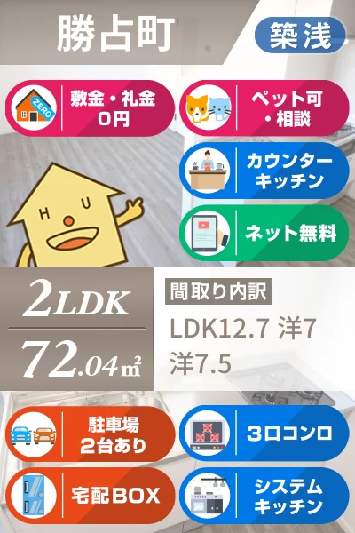 勝占町 アパート 2LDK Bのお部屋の特徴