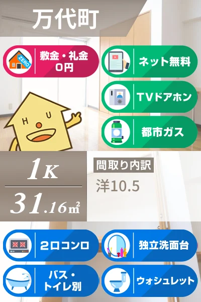 万代町 マンション 1K 303のお部屋の特徴