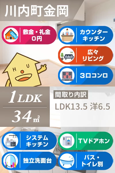 川内町金岡 アパート 1LDK 203のお部屋の特徴