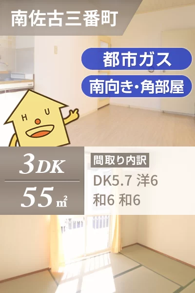 南佐古三番町 アパート 3DK 2階西のお部屋の特徴