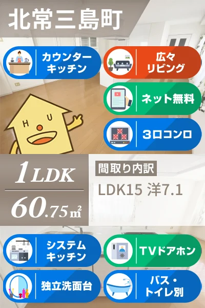 北常三島町 マンション 1LDK 301のお部屋の特徴