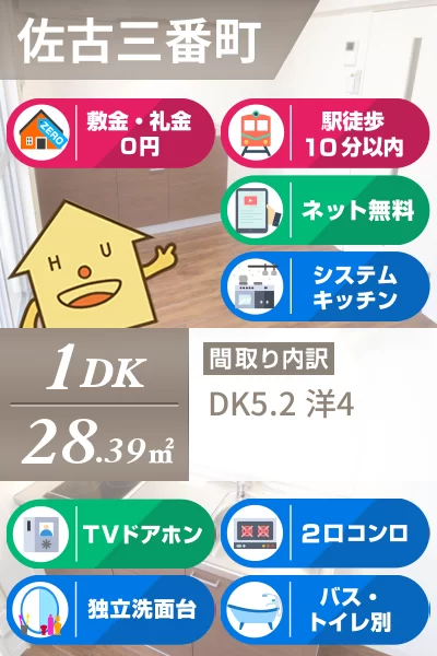 佐古三番町 マンション 1DK 301のお部屋の特徴