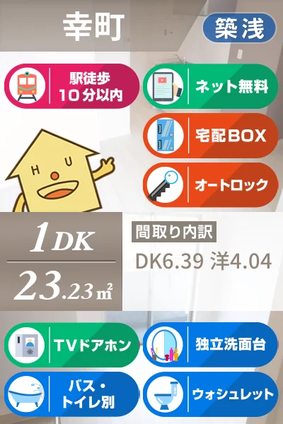 幸町 マンション 1DK 205のお部屋の特徴