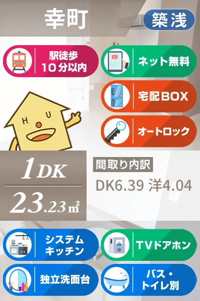 幸町 マンション 1DK 505のお部屋の特徴