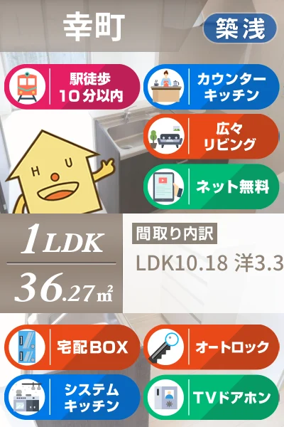 幸町 マンション 1LDK 602のお部屋の特徴