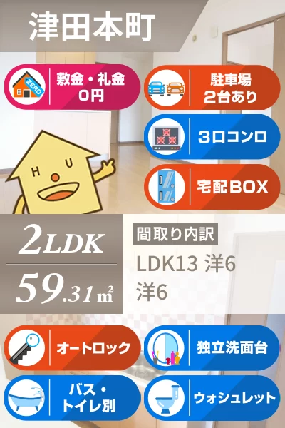 津田本町 マンション 2LDK 205のお部屋の特徴