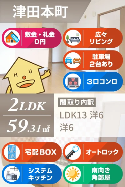 津田本町 マンション 2LDK 302のお部屋の特徴