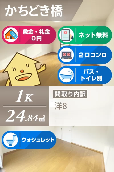 かちどき橋 マンション 1K 2Dのお部屋の特徴