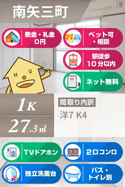 南矢三町 マンション 1K 502のお部屋の特徴