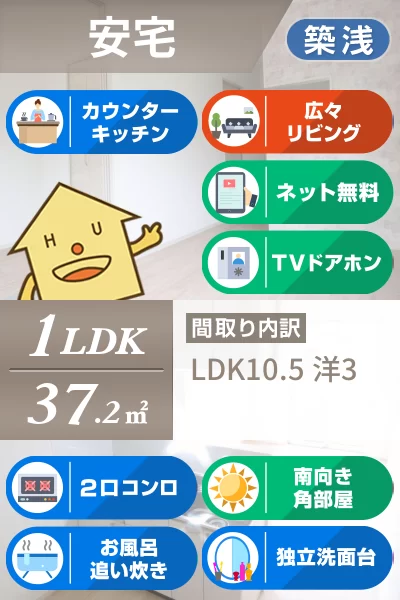 安宅 アパート 1LDK 103のお部屋の特徴