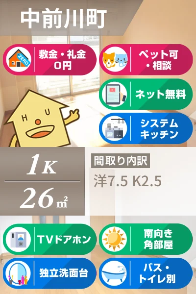 中前川町 マンション 1K 303のお部屋の特徴
