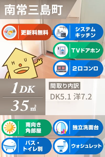 南常三島町 アパート 1DK 201のお部屋の特徴