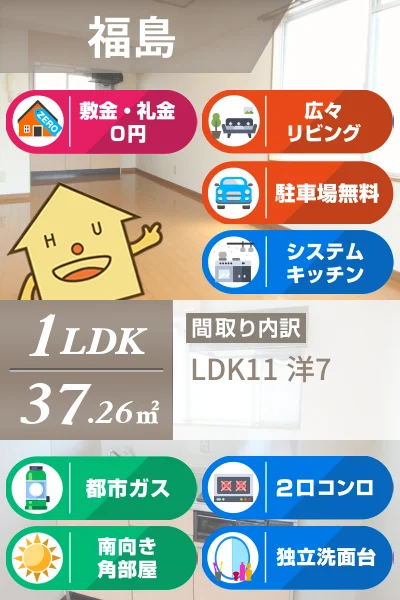 福島 マンション 1LDK 201のお部屋の特徴