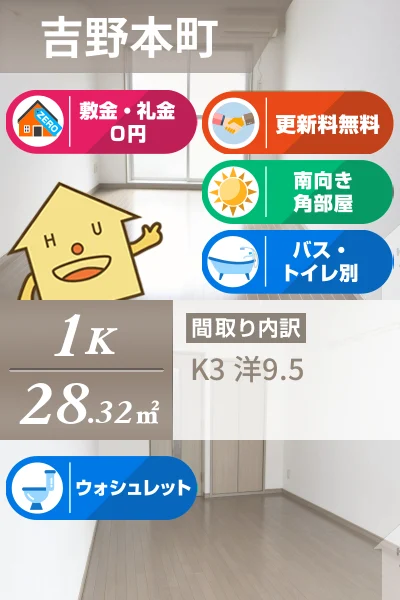 吉野本町 マンション 1K 303のお部屋の特徴