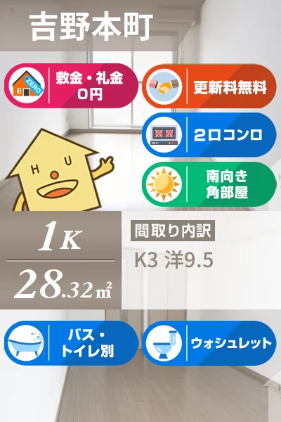 吉野本町 マンション 1K 401のお部屋の特徴