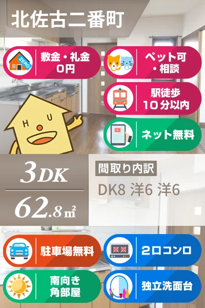 北佐古二番町 マンション 3DK 403のお部屋の特徴