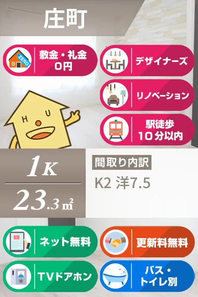 庄町 マンション 1K 205のお部屋の特徴