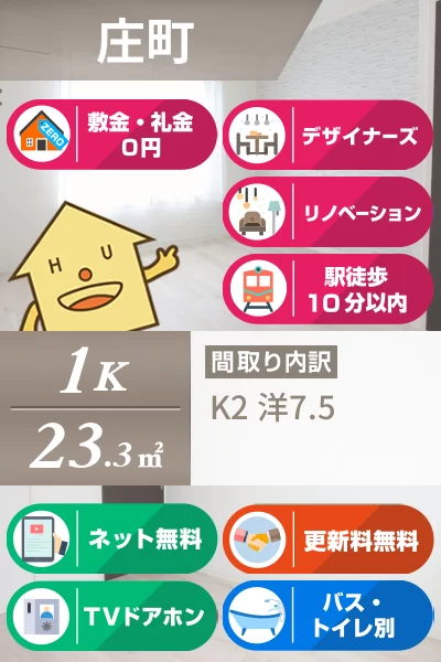 庄町 アパート 1K 207のお部屋の特徴