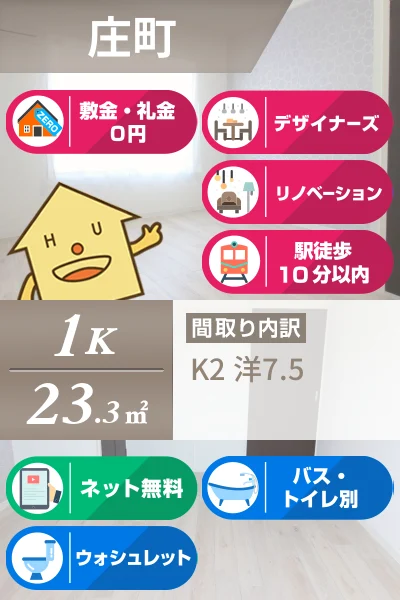 庄町 アパート 1K 308のお部屋の特徴