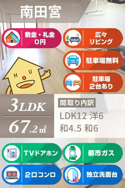 南田宮 マンション 3LDK 206のお部屋の特徴
