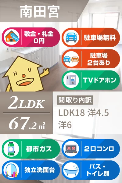 南田宮 マンション 2LDK 307のお部屋の特徴