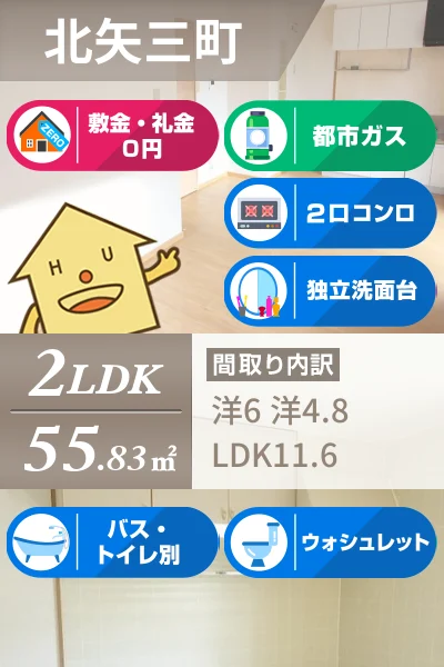 グランディール矢三B 105のお部屋の特徴