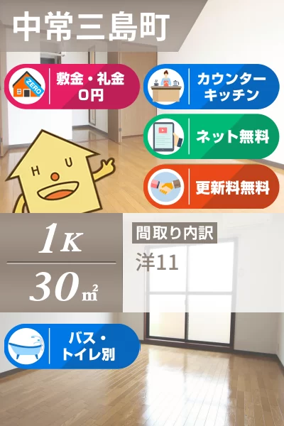 中常三島町 マンション 1K 304のお部屋の特徴