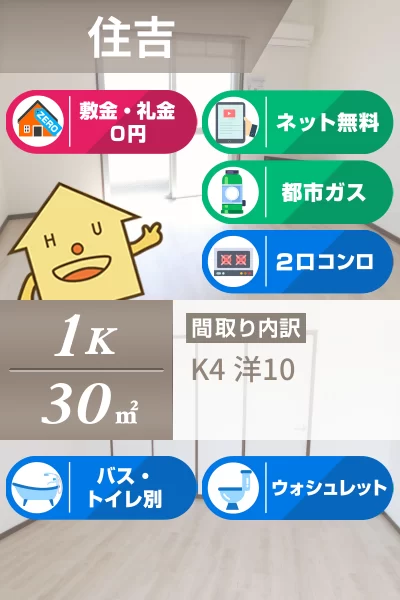 住吉 マンション 1K 202のお部屋の特徴