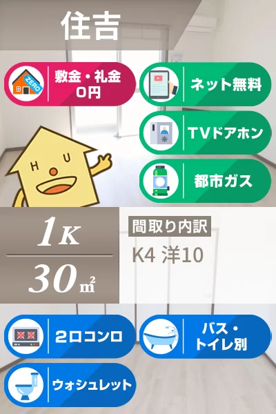住吉 マンション 1K 402のお部屋の特徴