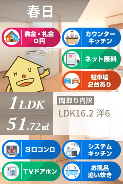 春日 アパート 1LDK 102のお部屋の特徴