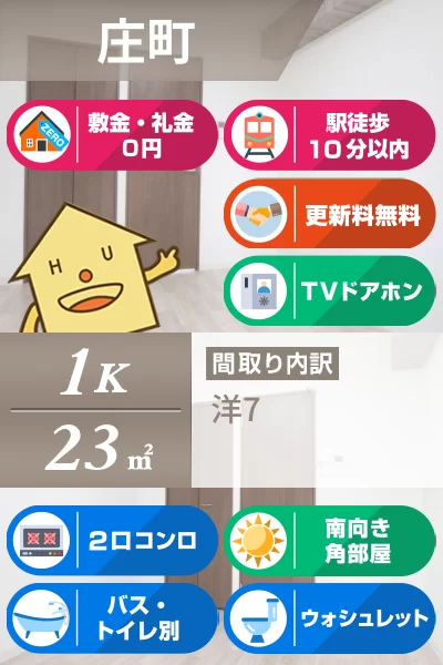 庄町 マンション 1K 207のお部屋の特徴