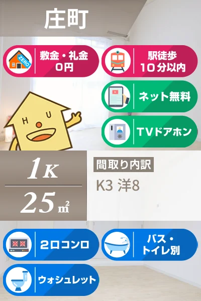 庄町 マンション 1K 206のお部屋の特徴