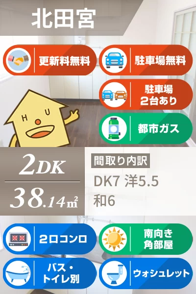 北田宮 アパート 2DK 202のお部屋の特徴