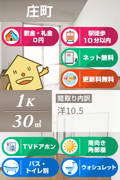 庄町 マンション 1K 403のお部屋の特徴