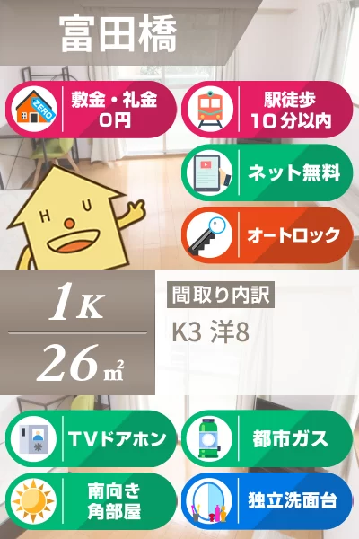 富田橋 マンション 1K 101のお部屋の特徴