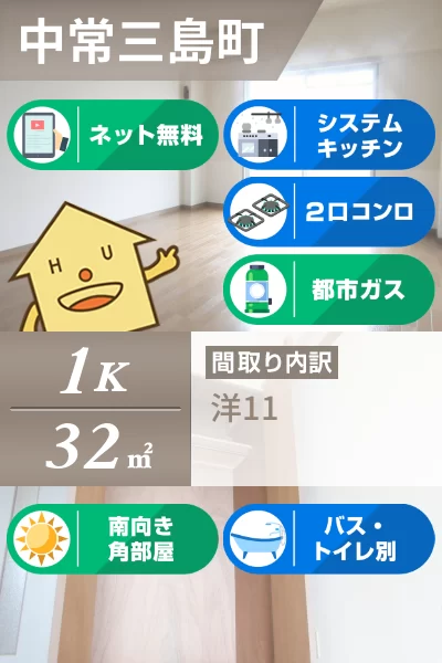 中常三島町 マンション 1K 101のお部屋の特徴