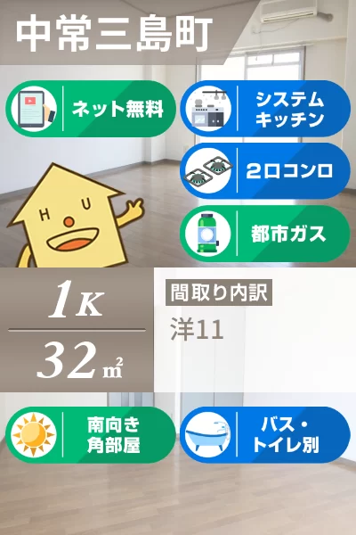 中常三島町 アパート 1K 201のお部屋の特徴