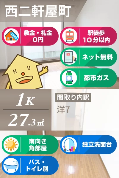 西二軒屋町 マンション 1K 201のお部屋の特徴