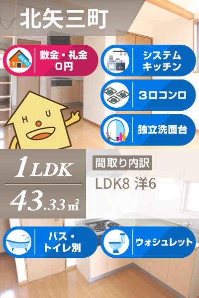 北矢三町 アパート 1LDK 2Dのお部屋の特徴