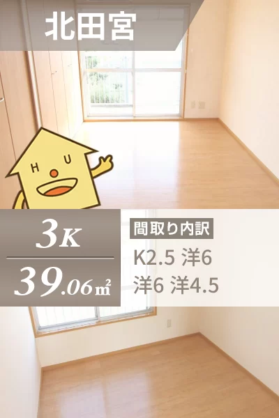 北田宮 マンション 3K 206のお部屋の特徴