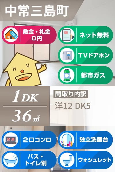 中常三島町 マンション 1DK 315のお部屋の特徴