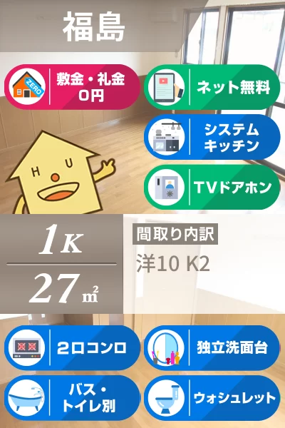 福島 アパート 1K 103のお部屋の特徴
